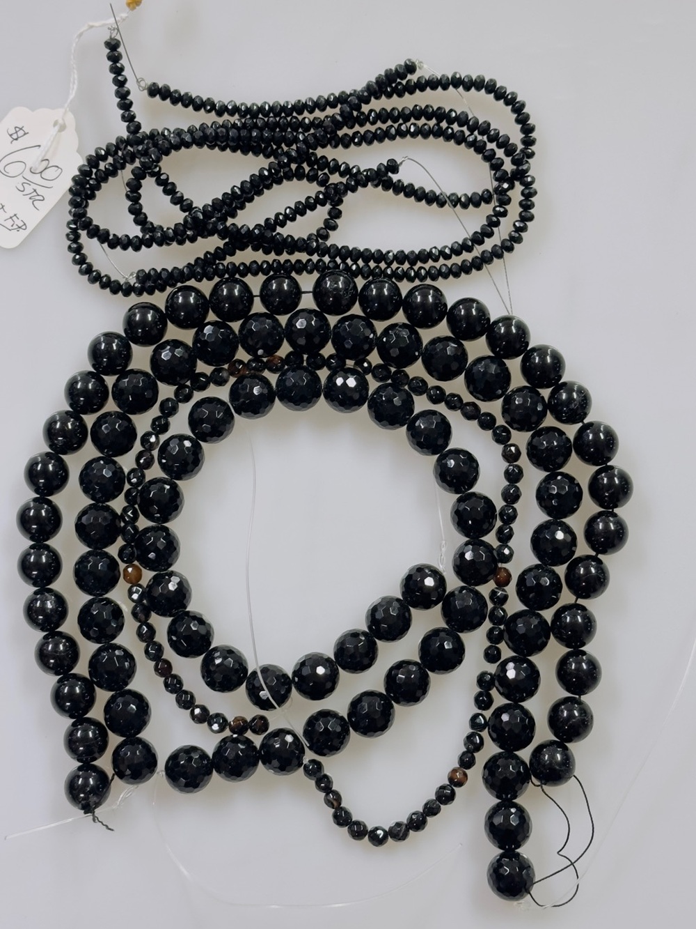 Natural Jet And Black Tourmaline Bead Strands, Heavy Faceted Beads